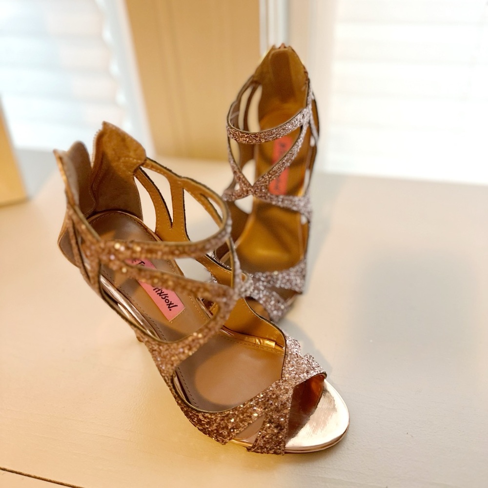 Betsey Johnson Gold Glitter Strappy Heels